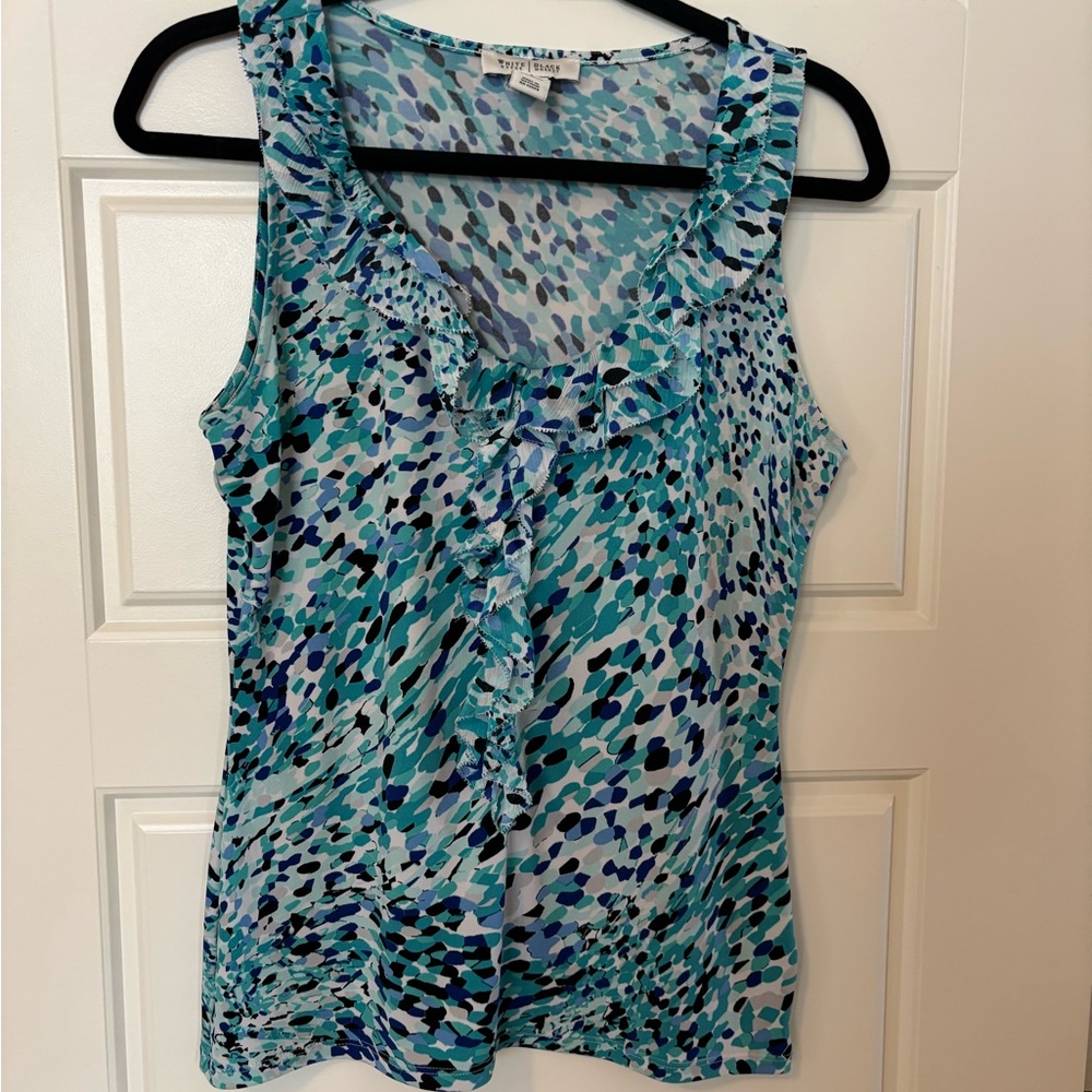 WHBM Sleeveless Ruffle Top - Blue Multi - Picture 2 of 5